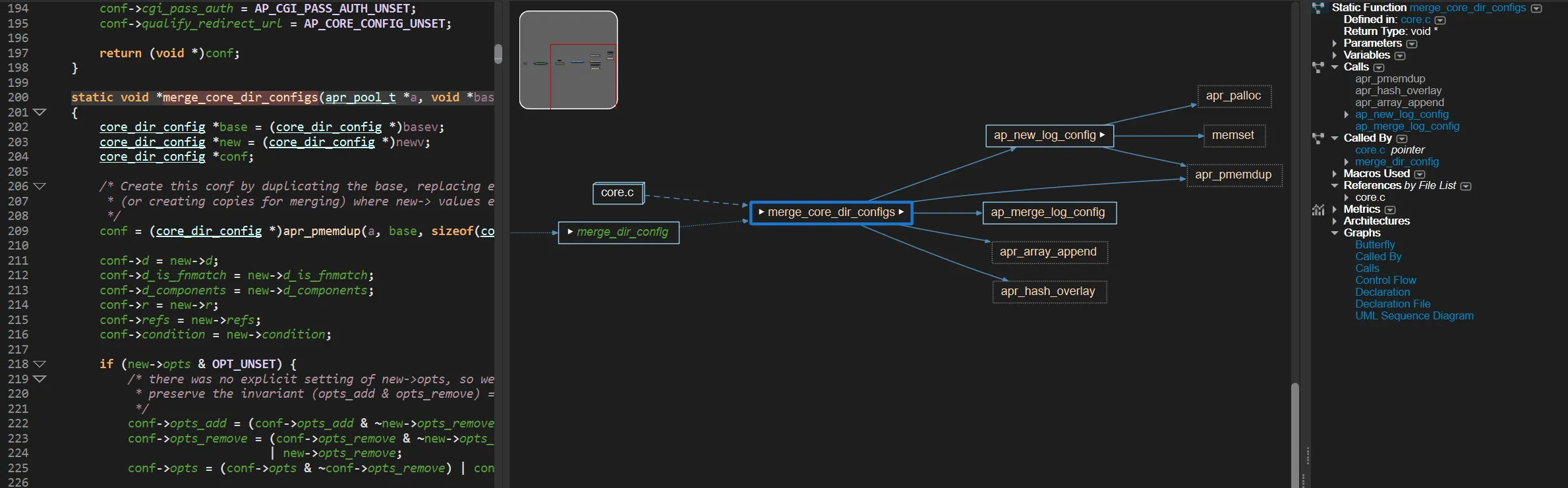 A graph displaying the complex interconnectedness of lines of legacy code, shown beside the Information Browser.