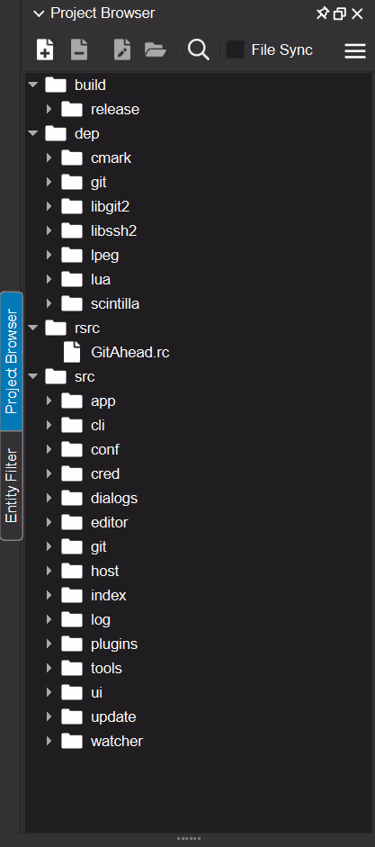 The Project Browser in Understand, showing the directory hierarchy of a parsed project.